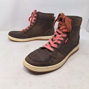 Levi's Brown Waxed Faux Leather Stanton High Top Fashion Sneakers Grunge Sz 8.5